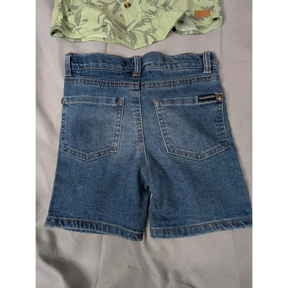 Koala Kids Boys‎ 2-Piece Set Sage Button Up Shirt & Denim Shorts NWT Size 3T